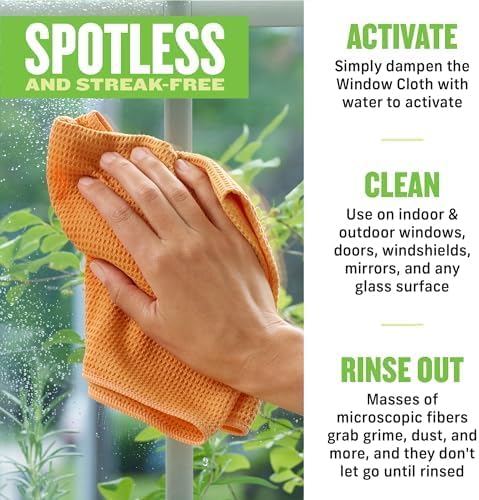 E-Cloth 2-Pack Window Cleaning Cloth - Streak-Free Glass & Mirror Cleaning Kit with Just Water, Glass Cleaning Cloth, Microfiber Towel Kit for Windows, Car Windshield, Mirrors - Tangerine Orange
