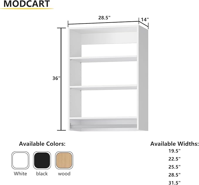 MODCART Medium Double Hanging Closet Unit, Modular Closet System, Wood Closet System Organizer with Storage for Walk In Closets, Clothing Rack Closet for Hanging Clothes, Bedroom, White, 28.5"W