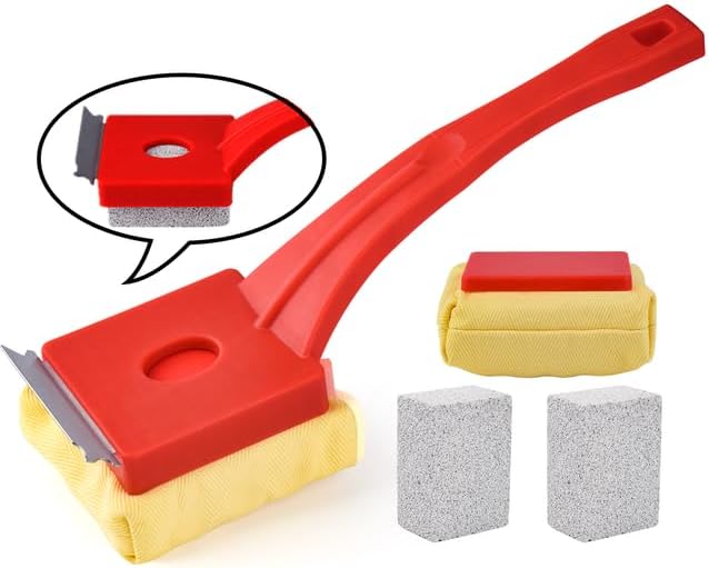 Grill Brush Bristle-Free – Steam Cleaning & Pumice BBQ Grill Cleaner with Replaceable Head – Includes 2 Cleaning Stones + 1 Extra Brush Head – Heavy-Duty Barbecue Scraper,Red