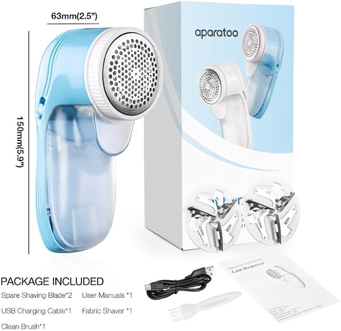 Fabric Shaver, Lint Remover for Clothes, Electric Lint Remover with 3 Replaceable Blades, Removes Fabric Pills, Rechargeable Sweater Defuzzer Pill Remover, Depiller Effectively Remove Pills, Lint