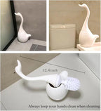 Swan Toilet Brush and Ceramic Holder Set,Cute Bathroom Decor, Non-Scratch Bristles, Space-Saving White Household Cleaning Tool for Bathtub