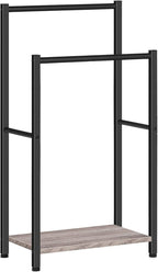 HOOBRO Freestanding Towel Rack, 2 Tier Blanket Ladder Holder for Bathroom, 16.5" L x 9.4" W x 31.5" H, Blanket Rack, Industrial Drying and Display Rack with Shelf, Metal, Greige and Black BG02LB01