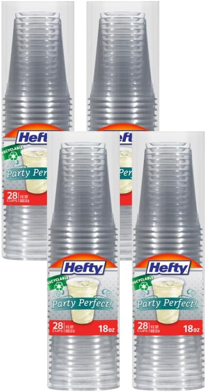 Hefty Party Perfect Clear Plastic Cups, 18 Ounce, 28 Count (Pack of 4)