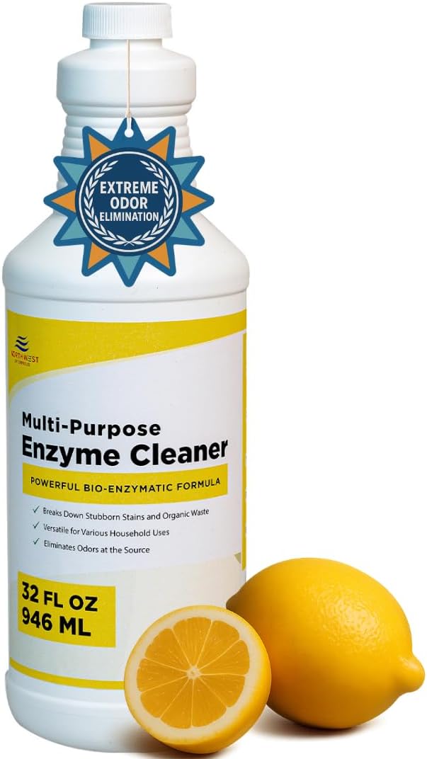NORTHWEST ENTERPRISES Multi-Purpose Enzyme Cleaner - Household and Commercial Pets Cat Dog Urine and Poop - Enzymatic Cleaner, Fresh Lemon Scent (32 ounces)