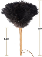 Aldwin Ostrich Feather Duster, 16 inch Black Genuine Ostrich Feathers with Wood Handle, Reusable Car Dusters, Eco-Friendly Cleaning Handheld Dusters for Home, Office and Kitchen