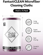 Fantasticlean Microfiber Cleaning Cloth Roll -75 Pack, Tear Away Microfiber Towels, 12" x 12", Reusable, Washable, Scratch Free, Ultra Absorbent for All-Around Cleaning Supplies (Dark Purple)