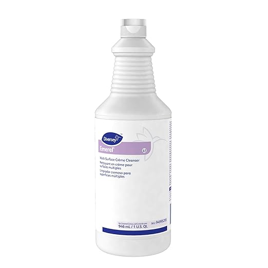 Diversey 94995295 Emerel Multi-Surface Creme Cleanser, Acidic Mild Abrasive Formula for Difficult Stains, Fresh Scent, Ready-to-Use Squeeze Bottle, 32-Ounce