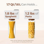 ComSaf 3Pcs (1.7Qt) Airtight Glass Pasta Storage Containers with Acacia Wood Lids, Tall Pantry Storage Container for Organizing Spaghetti and Pasta, Thick Glass Spaghetti Container with Pasta Labels