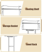 Aetyord Towel Racks for Bathroom - Wall Mounted Metal Rack with Wood Plank, Bathroom Storage Organizer, Towel Holder Stores 6 Large Rolled Towels Easily, All Grey