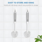 SetSail Dish Brush with Handle, 3 Pack Stiff Bristles Dish Scrubber with Built-in Scraper Dish Scrub Brushes for Cleaning Dishes, Pots and Pans, Kitchen Sink, 3 Pack, Grey White
