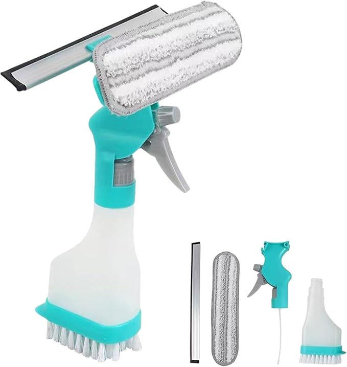 4 in 1 Window Cleaning Kit, Professional Window Vacuum Squeegee with Spray Bottle, Window Cleaner Brush Tools for Shower Wall Mirror Glass Car Windshield Countertop