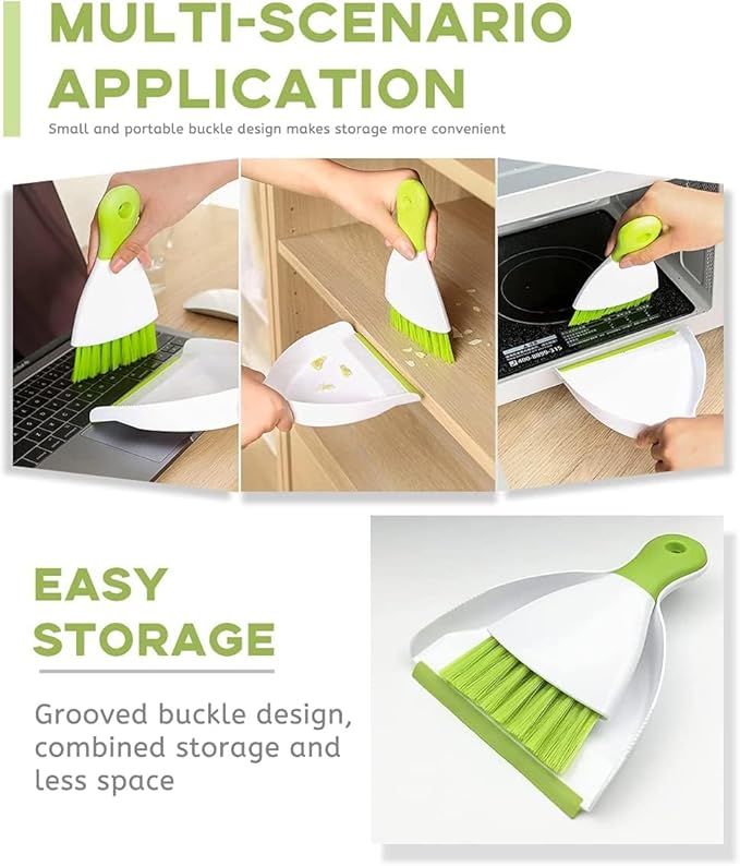 Dust pan Broom Brush Dustpan - Small Broom and Dustpan Set,Mini Broom and Dustpan,Small Dustpan and Brush Set for Home Cleaning, Sofa, Desk, Guinea Pig Cage, Cat Litter etc.（Light Green 2 Set）