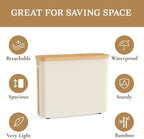 Toilet Paper Storage Basket with Bamboo Lid, Toilet Paper Holder with Storage, Free Standing Bathroom Storage Organizers with Non-Slip Bottom Beige, 1 Pack