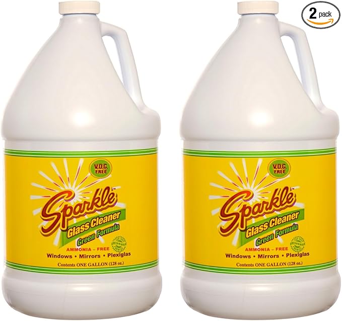 Sparkle Glass Cleaner Green Formula, Streak-Free Window, Mirror & Glass Surface Cleaner, 1 Gallon 128 Fl Oz Refill (Pack of 2)