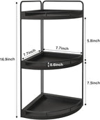 Fixwal Corner Bathroom Counter Organizer, 3 Tier Rustic Bathroom Organizer, Wood Countertop Storage Tray for Vanity, Kitchen, Bedroom (Black)