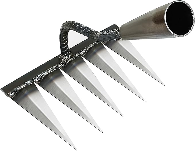 Ironrake The Heavy-Duty Iron Weeding Rake,1pc Iron Rake for Gardening and Weeding with 5 Metal Tines,Weeding Rake for Sturdy Dethatching,Ironrake for Backyard Lawn Loosening Planting Weeding