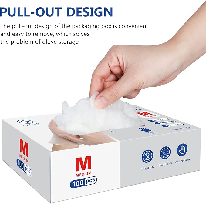 squish Disposable Gloves, 100 Count 4 mil Clear Vinyl Gloves Latex Free Powder-Free Health Glove Cleaning Rubber Glove for Kitchen Cooking Cleaning Food Handling, Medium