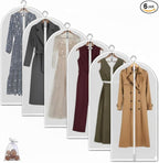 MsKitchen 6 Pack Long Garment Bags (24x60") - Dustproof Gown Covers - Durable PEVA Hanging Bags with Sturdy Zipper for Maxi Dresses, Long Coats & Dance Costumes (Translucent)