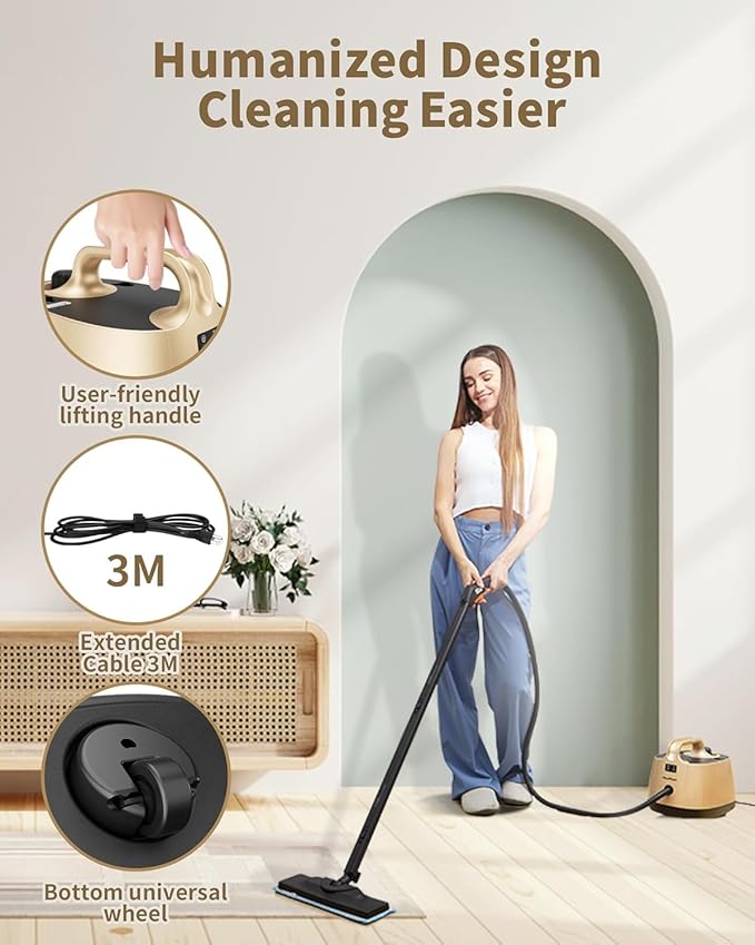 Steam Cleaner for Home, 293°F 58 PSI Powerful Multipurpose Handheld Steam Mop, 21 Attachments, 50Oz Capacity, Heavy Duty Steamer for Carpets, Floors, Cars, Tiles, Crack Cleaning, Turquoise