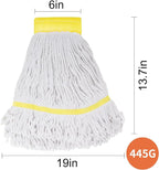 (2 Pack) Heavy Duty Mop Head Commercial Replacement for Floor Cleaning,Wet Industrial Cotton Looped End String Heads Refill,Yellow