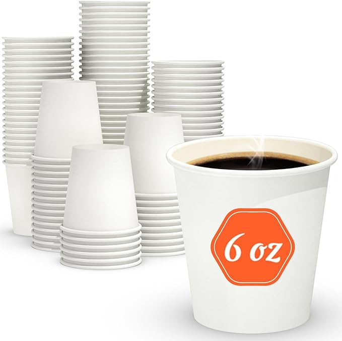 100 Count 6 oz Coffee Cups, Leak-Free Food Safe Paper Cups 6 oz, Disposable 6oz White Paper Cups for Cold and Hot Drinks