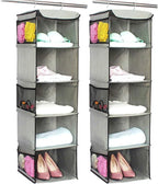 BrilliantJo 5 Shelves Hanging Closet Organizer, 2 Pack Hanging Storage with 6 Side Pockets for Clothes Bags, 43"x12"x12"(Gray)