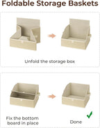 StorageWorks Closet Storage Bins, Trapezoid Organizer Box for Shelves, Fabric Clothes Bin, Foldable Organizing Baskets with Handles, Small, Light Brown, 3-Pack