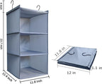 Hanging Closet Organizer and Storage 3-Shelf, Easy Mount Foldable Hanging Closet Wardrobe Storage Shelves, Clothes Handbag Shoes Accessories Storage, Washable Oxford Cloth Fabric, Gray