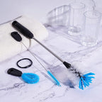 3-in-1 Stainless Steel Bottle Brush and Straw Cleaning Set, Long Handle Scrub Brush with Replaceable Head for Water Bottles, Glasswares, Mugs, Flasks, Tumblers, Vases, Flat Head