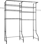 VEVOR Over Washer and Dryer Storage Shelves, 6 Tiers Laundry Room Drying Rack with Hanger Rod and Hooks, Two Rows Adjustable Washer Shelves Space Saver, for Laundry Room Storage & Organization, Black