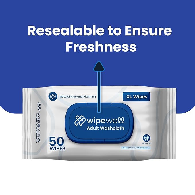 Extra Large Adult Wipes for Incontinence – Disposable Adult Washcloths with Aloe & Vitamin E – Premium Washcloth, Soft, Durable Cleansing Wipes for Adults – 6 Pack (300 ct)