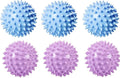 Reusable Laundry Dryer Balls, Plastic Anti-Static Fabric Softener, Reduces Wrinkles, Sustainable Cleaning Supplies, Essential Washing & Drying Aid for Soft, 6 Pack, 2.36 in (Sky Blue/Purple)