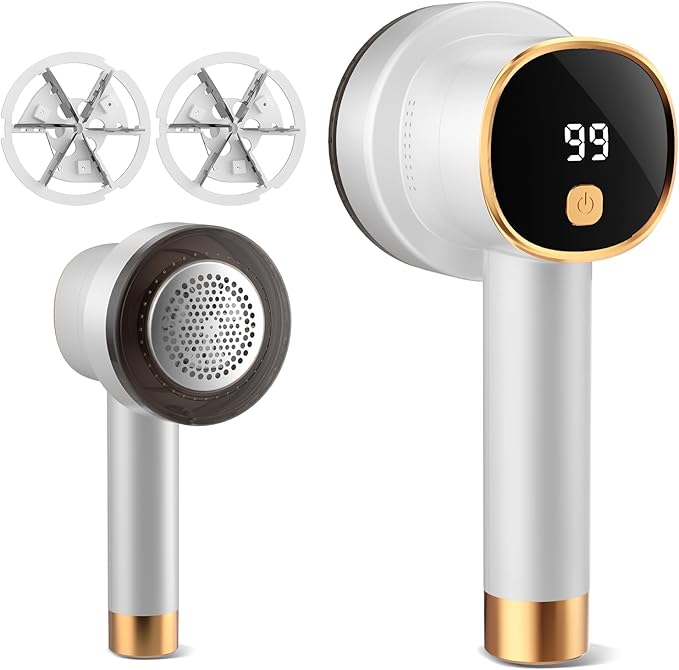 Electric Lint Remover with LED Display, Rechargeable Fabric Shaver, Lint Shaver, 6-Blade, 3-Speed Defuzzer Remove Fuzz, Pills for Clothes, Upholstery, Furniture