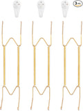3 Pack Plate Hangers for The Wall, Suitable for 12-16 inch Art Plate, Stainless Steel Invisible Heavy Duty Wire Plate Holder with Wall Hooks, Plate Hangers for Displaying Plates, Platter, Dish, Gold