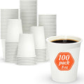 100 Count 8 oz Coffee Cups, Leak-Free Food Safe Paper Cups 8 oz, Disposable 8oz White Paper Cups for Cold and Hot Drinks