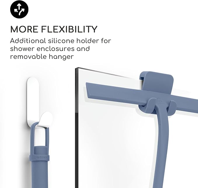 GÜTEWERK Shower Squeegee for Glass Doors, Silicone Window Squeegee, Bathroom and Glass Cleaning - Blue - 11 Inch