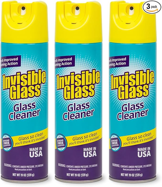 Invisible Glass 91160-3PK Premium Aerosol Glass and Window Foaming Cleaner Spray – Cleans Glass, Windows, Mirrors, Shower Doors, and More – Streak-Free, Ammonia-Free, Tint-Safe – 19 oz (Pack of 3)