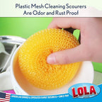 LOLA Jumbo 4" Plastic Mesh Scouring Pads, 12 Pack, Non-Scratch, Great for Pots, Dishwashing, Sinks, Appliances, Assorted Colors