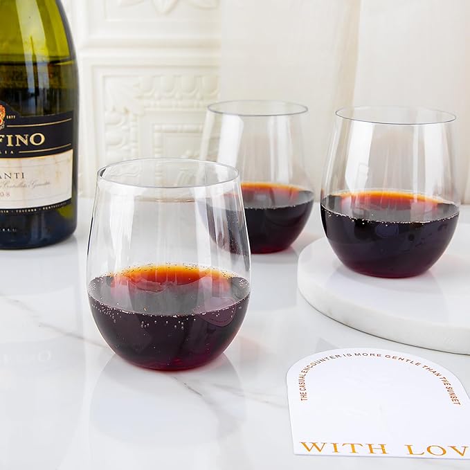 Ciaell 24 Pack Clear Plastic Wine Glasses - 12 Oz Plastic Stemless Glasses - Disposable Wine Cups for Parties & Weddings & Birthdays