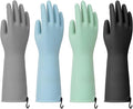 Dishwashing Gloves for Kitchen, 4 Pairs Rubber Cleaning Household Dish Washing Latex Glove with Hanging Hook (Black+Blue+Green+Grey, Large)