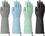 Dishwashing Gloves for Kitchen, 4 Pairs Rubber Cleaning Household Dish Washing Latex Glove with Hanging Hook (Black+Blue+Green+Grey, Large)