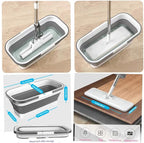 Bucket with Wringer Set, 6 Piece Microfiber Flat Mop Cleaning System with Long Handle, Hands Free Floor Cleaner for Hardwood, Tile & Wall (1 Mop + 6 Microfiber Pads + 1 Bucket)