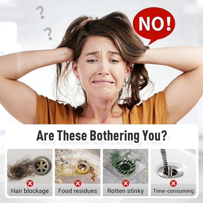 Drain Clog Remover Powerful Unclogging Sink Hair Cleaner for Kitchen, Shower Pipes and Drains (White 2PCS)