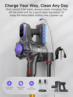 MONSGA Cordless Vacuum Cleaner, 45KPa 400W Stick Vacuum for Home, 50Mins Anti-Tangled Vacuum Cleaner with Charging Dock, Light-Weighted Handheld Vacuum for Pet Hair/Carpet/Floor, LED Touch Display