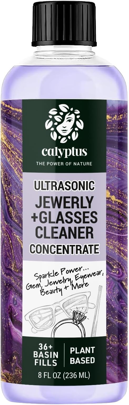 Calyptus Ultrasonic Jewelry Cleaning Solution Concentrate | Professional Power for Use in All Ultrasonic Machines | Plant-Based Eyeglass and Jewelry Cleaner | USA Made, 8 Ounces