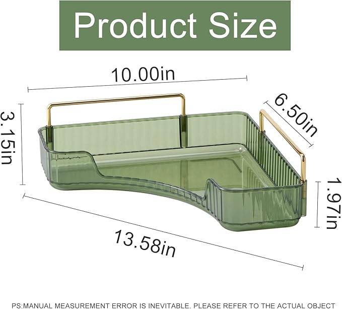 INVSSENE Corner Bathroom Countertop Organizer, Vanity Organizer Trays for Counter, Makeup Organizers, Perfume Tray, Skincare Shelf Storage Gifts for Women Girl Student (Green, 1 Tier)