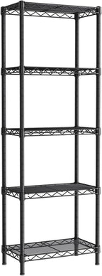 Golpart Small 5 tire Shelves Storage Wire Shelving Unit Metal Shelf Adjustable Organizers Storage Shelving for Bathroom Laundry Room Kitchen Pantry10”D x 16”W x 55”H Black