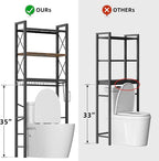 Kalrin Over The Toilet Storage with X Shape Side Guardrail, 3-Tier Over Toilet Storage Rack with Drain Basket, Freestanding Bathroom Organizer for Balcony Laundry, Vintage Brown