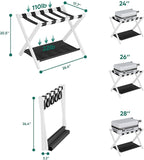 Smuxee White Bamboo Luggage Rack for Guest Room, Foldable Suitcase Stand with Storage Shelf, Easily Assembled Luggage Stand with 5 Nylon Straps for Guest Room Bedroom Hotel