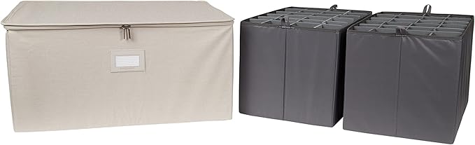 Covermates Keepsakes - Adjustable Zip-Top Storage Box - Configurable FlexGrid Compartments - Heavy Duty Polyester- Reinforced Handles - Stackable Design - Indoor Storage, Beige Heather